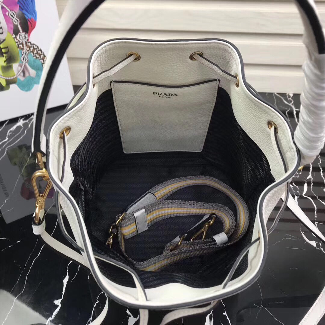 Prada Bucket Bag In White Grained Calfskin