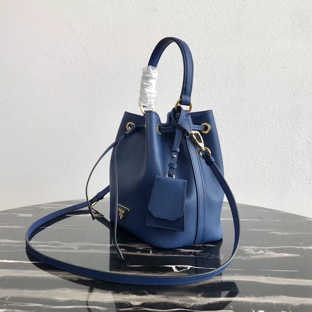 Prada Bucket Bag In Blue Saffiano Leather