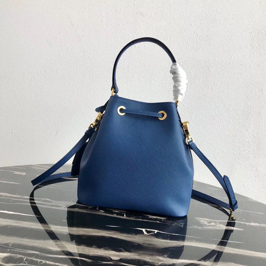 Prada Bucket Bag In Blue Saffiano Leather