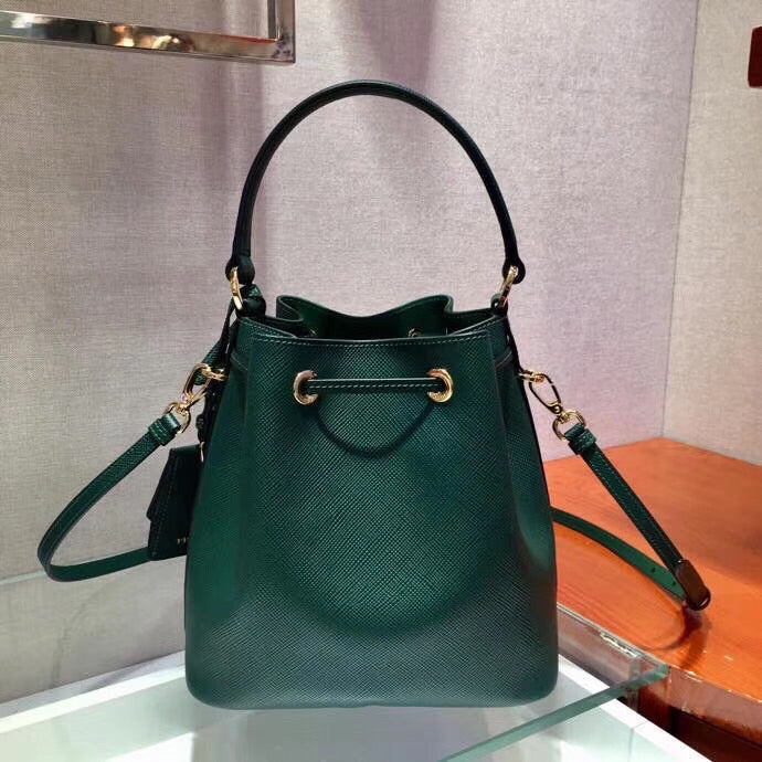 Prada Bucket Bag In Green Saffiano Leather