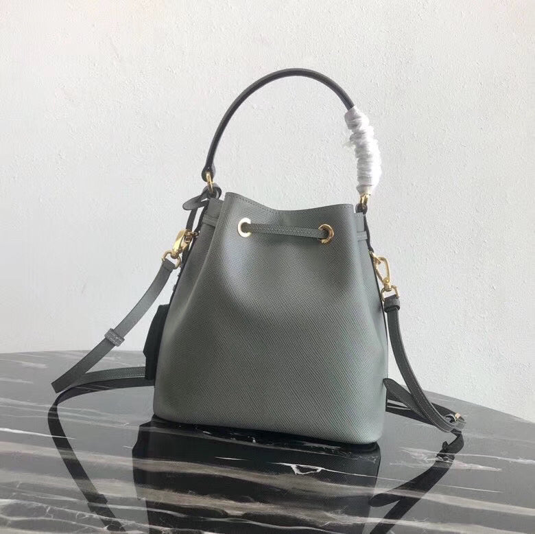 Prada Bucket Bag In Grey Saffiano Leather