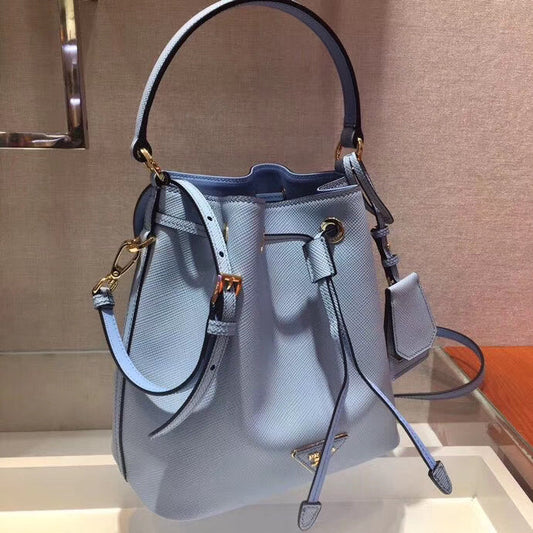 Prada Bucket Bag In Light Blue Saffiano Leather