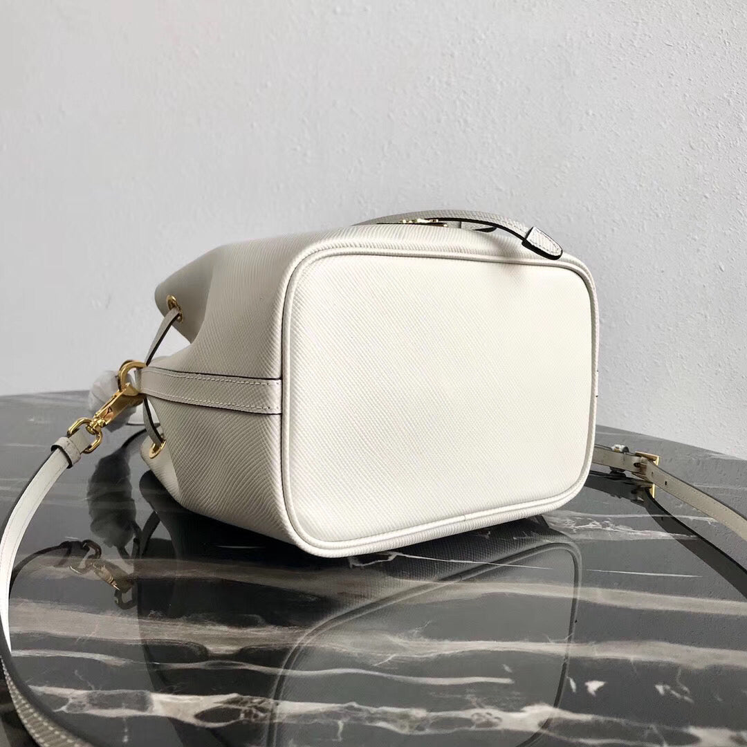 Prada Bucket Bag In White Saffiano Leather