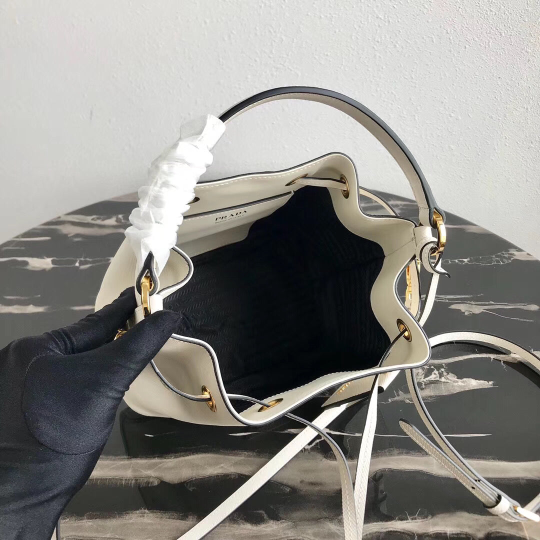 Prada Bucket Bag In White Saffiano Leather