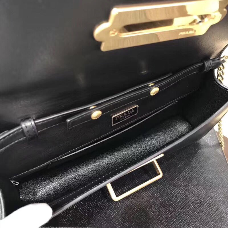 Prada Cahier Clutch In Black Saffiano Calf Leather