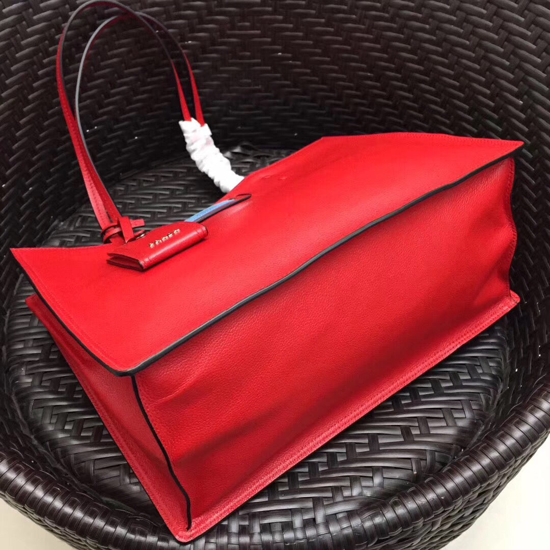 Prada Etiquette Tote Bag In Red Calf Leather