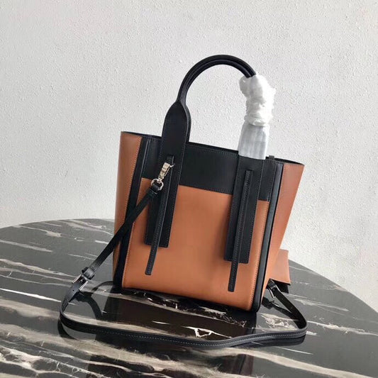 Prada Ouverture Small Tote Bag In Camel Calfskin