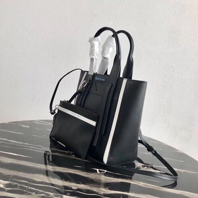 Prada Ouverture Small Tote Bag In Black Calfskin