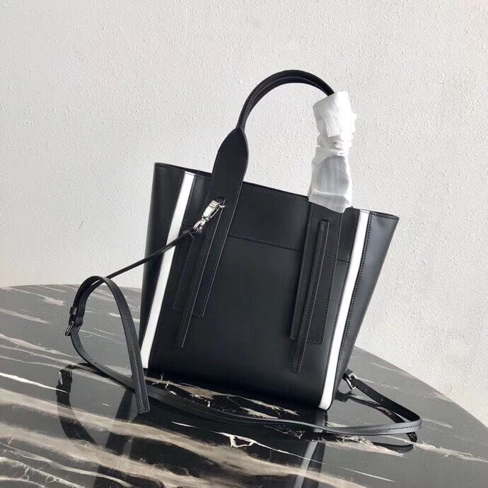 Prada Ouverture Small Tote Bag In Black Calfskin