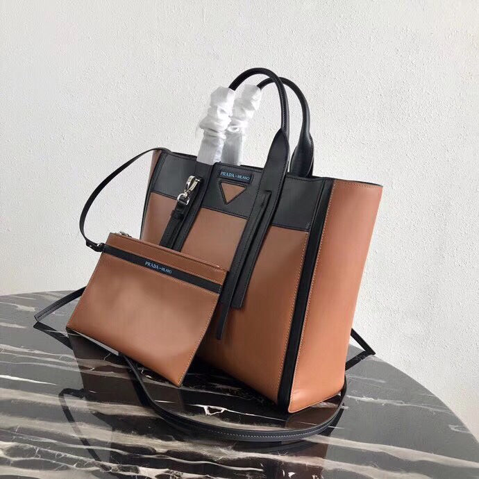 Prada Ouverture Large Tote Bag In Camel Calfskin