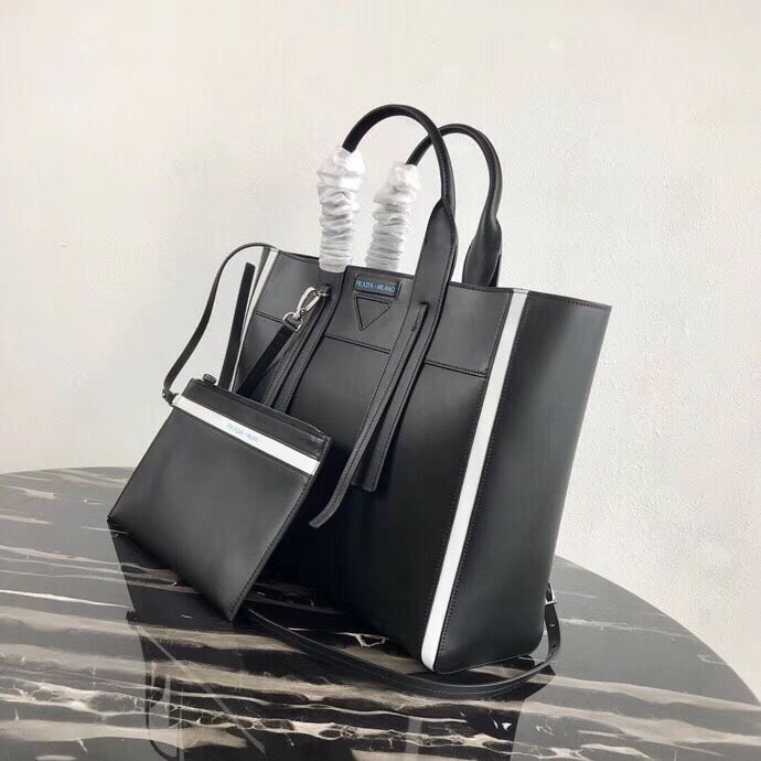 Prada Ouverture Large Tote Bag In Black Calfskin