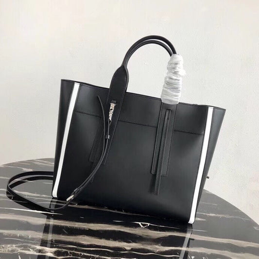 Prada Ouverture Large Tote Bag In Black Calfskin