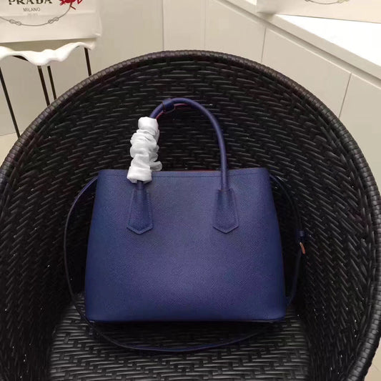 Prada Blue Saffiano Double Medium Bag