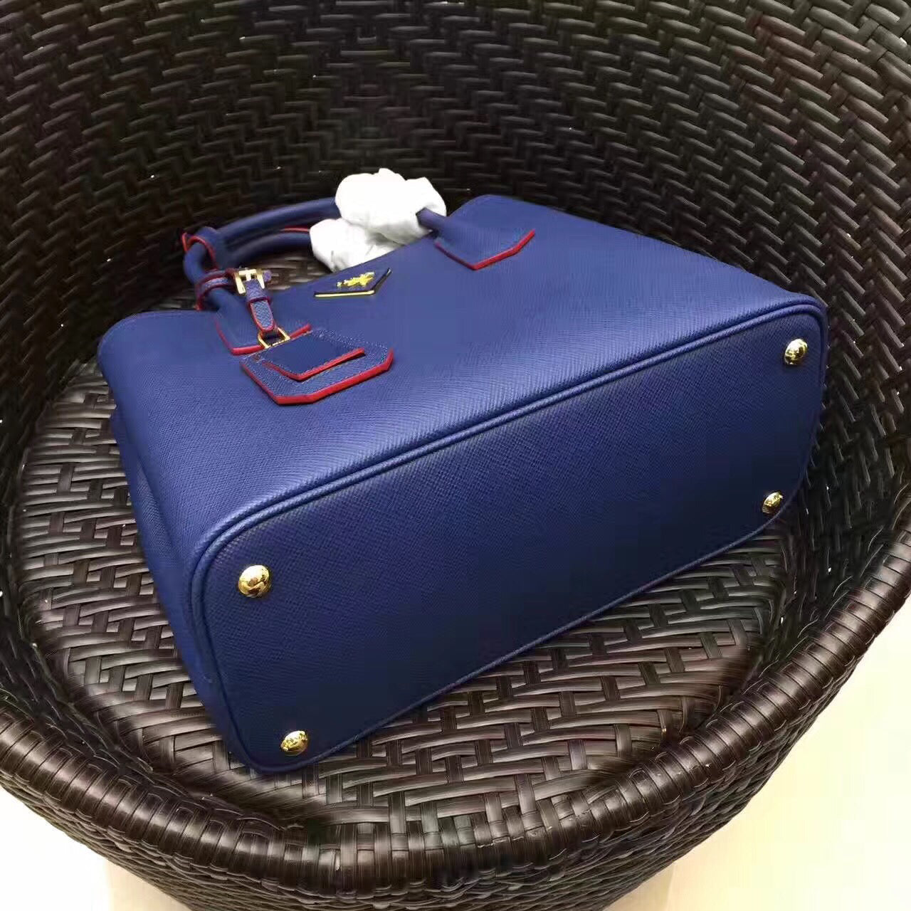 Prada Blue Saffiano Double Medium Bag