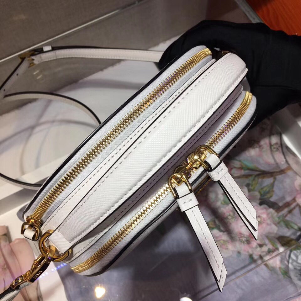 Prada Odette White Saffiano Leather Bag