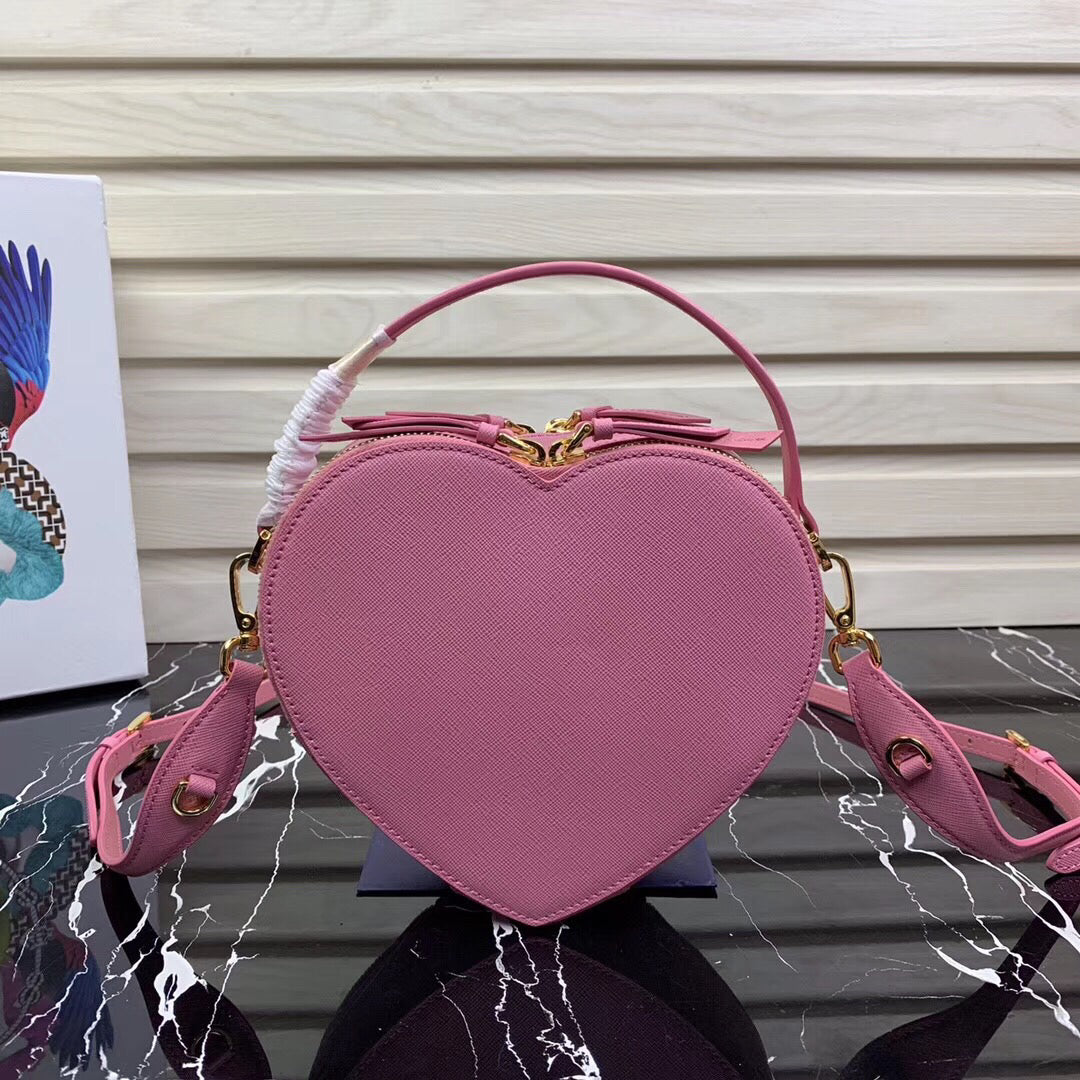 Prada Odette Heart Bag In Pink Saffiano Leather