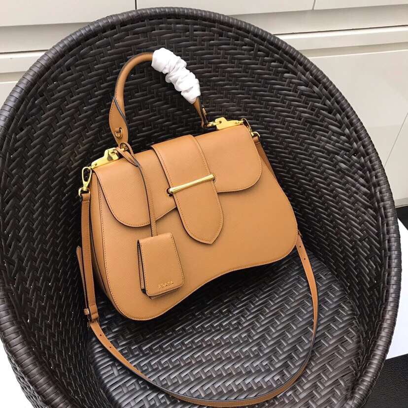 Prada Camel Large Sidonie Saffiano Leather Bag