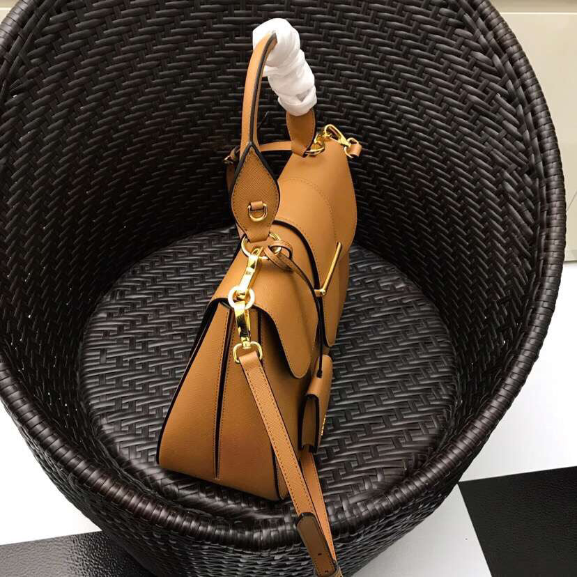 Prada Camel Large Sidonie Saffiano Leather Bag