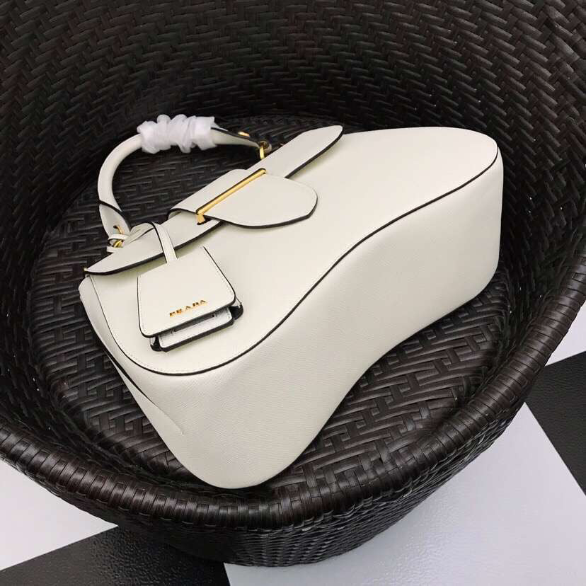 Prada White Large Sidonie Saffiano Leather Bag