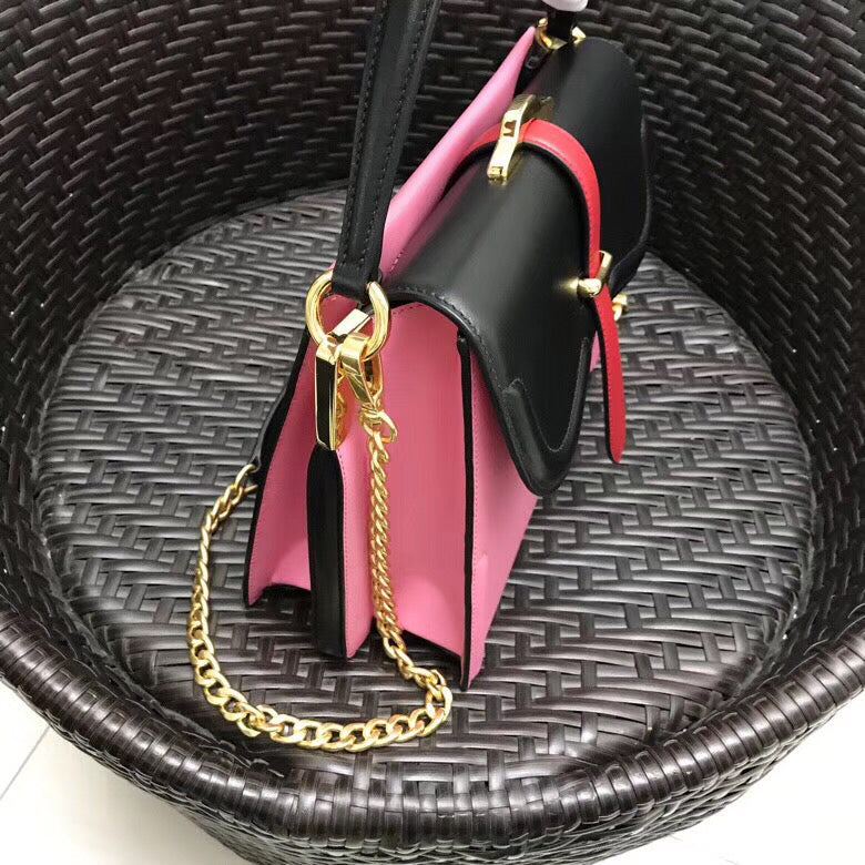 Prada Belle Bag In Pink/Black Calf Leather