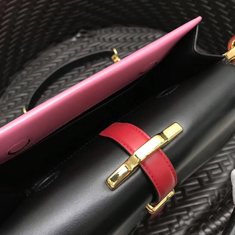 Prada Belle Bag In Pink/Black Calf Leather