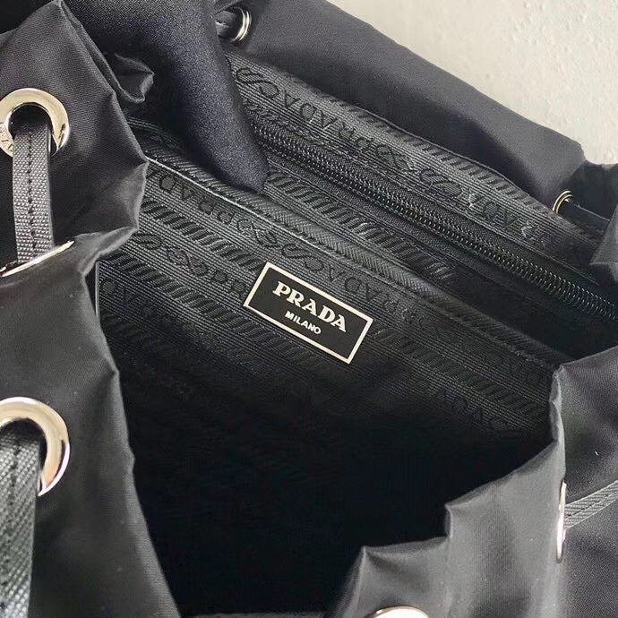 Prada Black Nylon Backpack With White Metal Studs