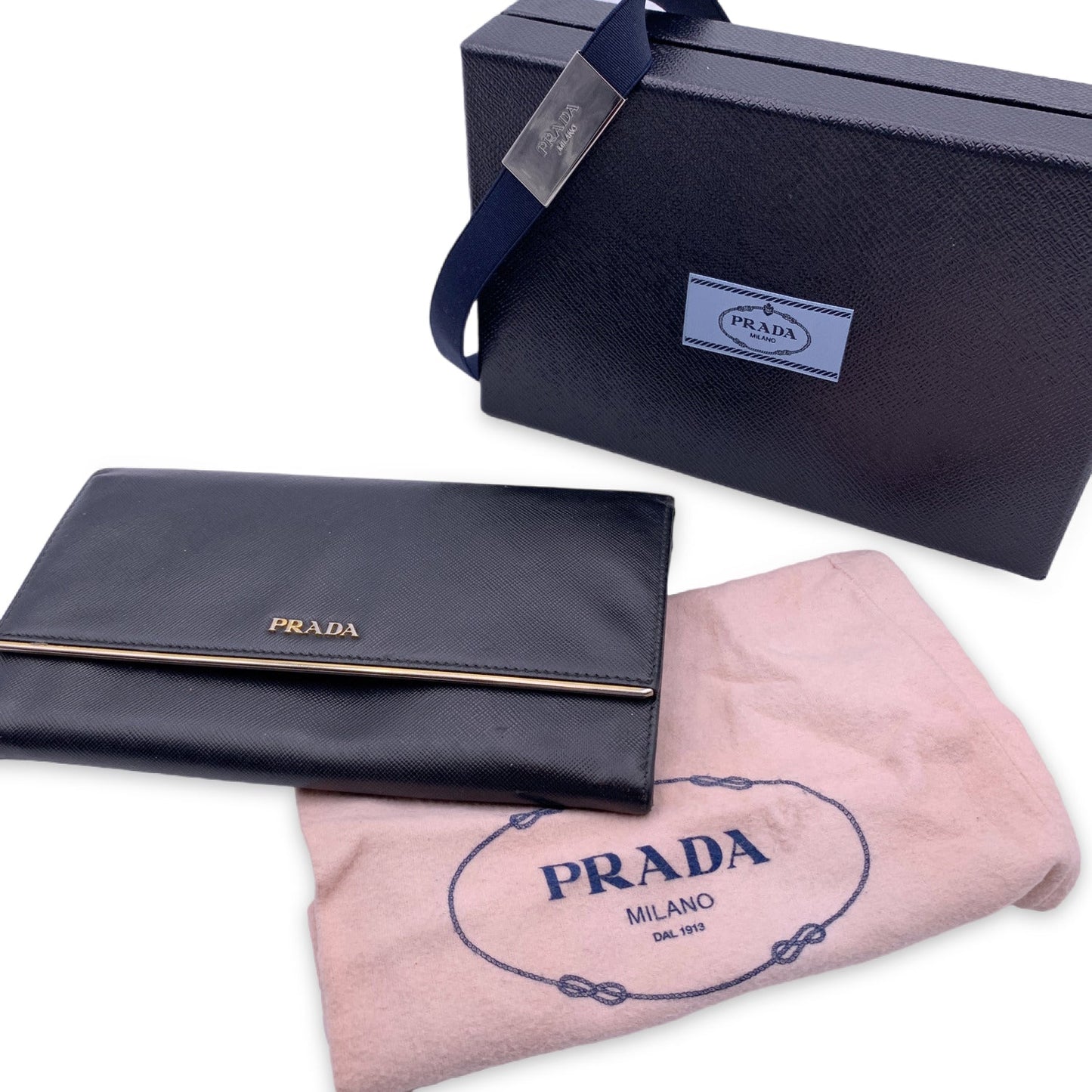 PRADA Black Saffiano Leather Large Contnental Wallet 1Mh311