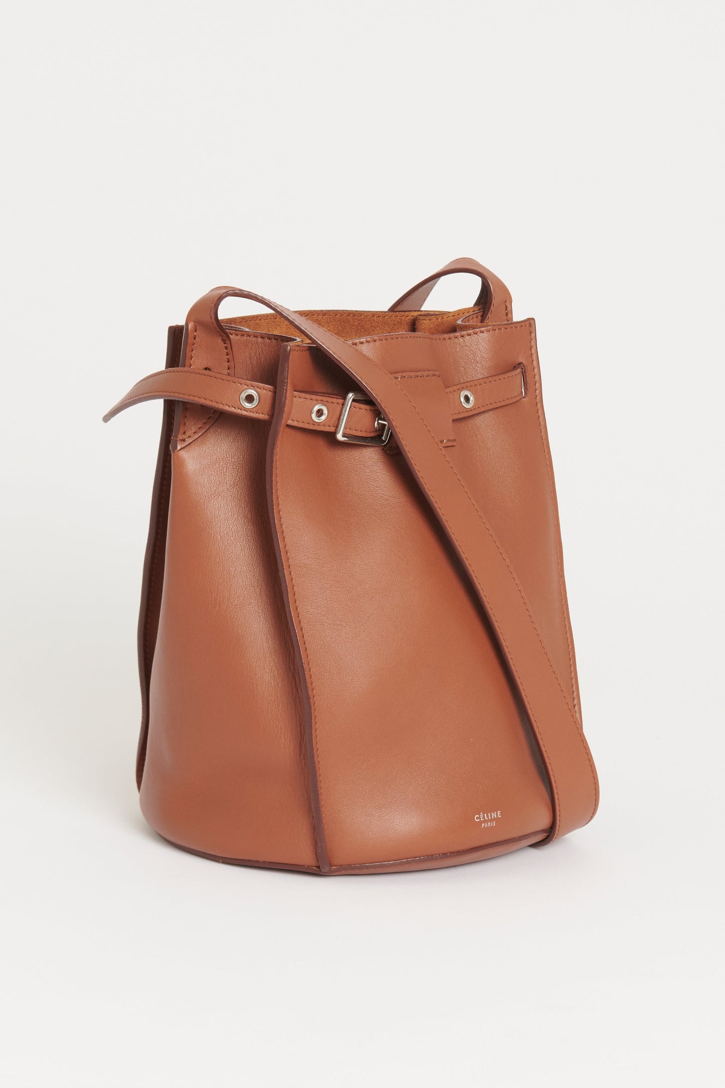 2018 Brown Leather Celine Preowned Big Bucket Bag