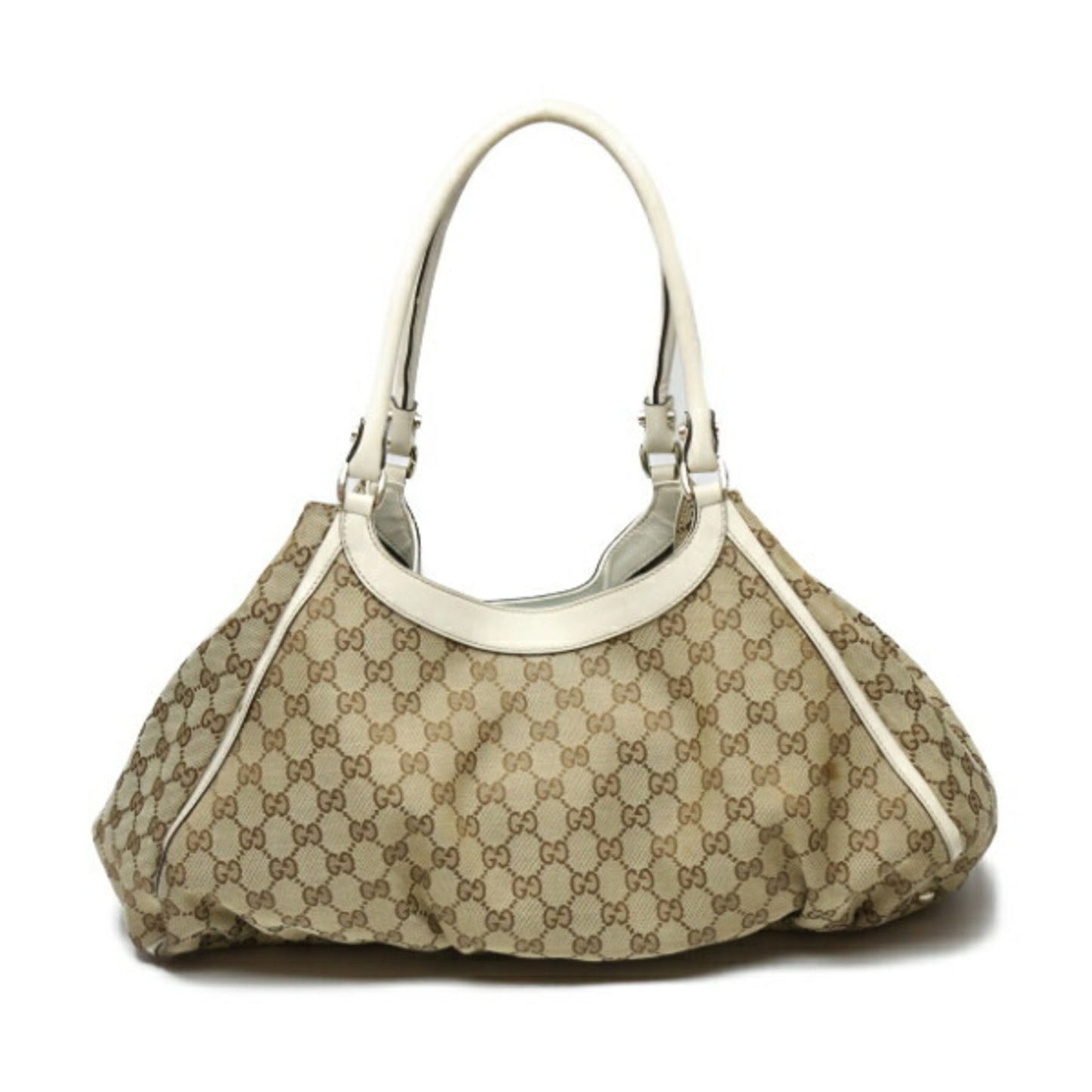 GUCCI Sookie Canvas x Calf GG 189835  Beige White Tote Bag