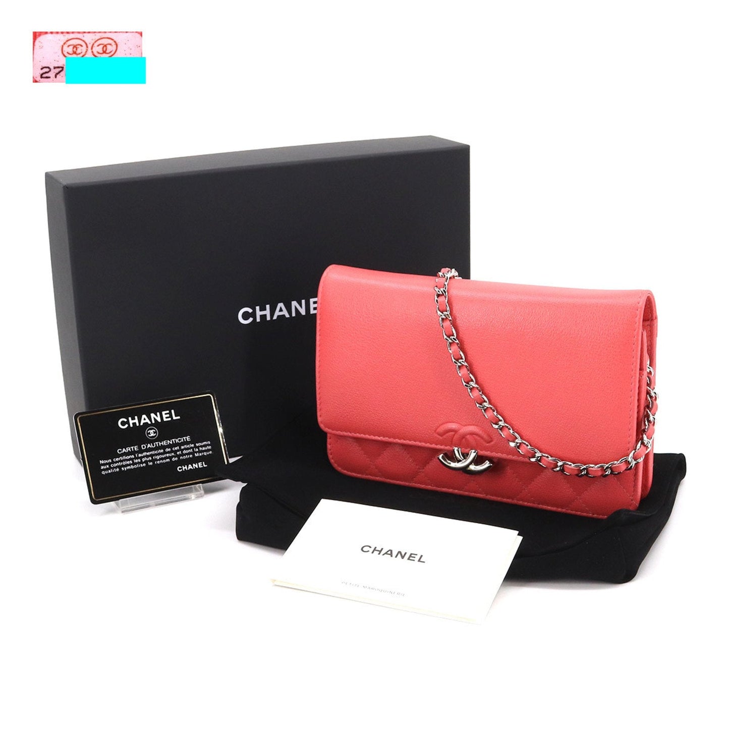 Chanel chain wallet folio long leather pink here mark silver metal fittings Chain Wallet