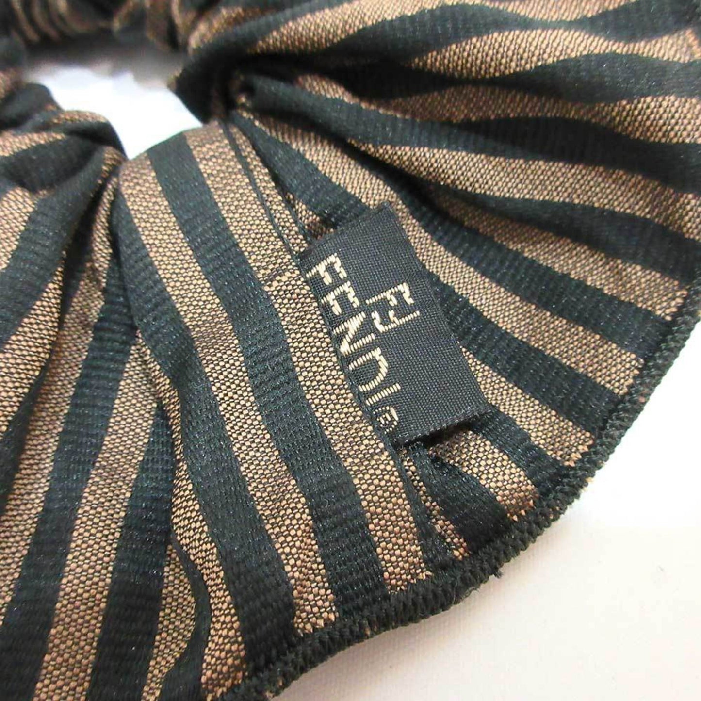 FENDI Accessories Pecan Scrunchie Brown x Black Striped Hair Accessory Rubber Women's Canvas