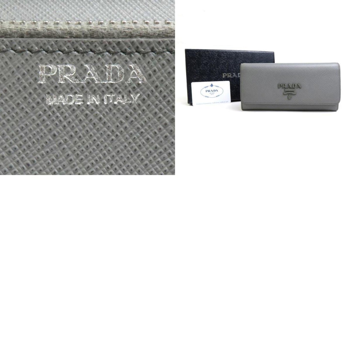 PRADA bi-fold long wallet leather gray unisex 1MH132