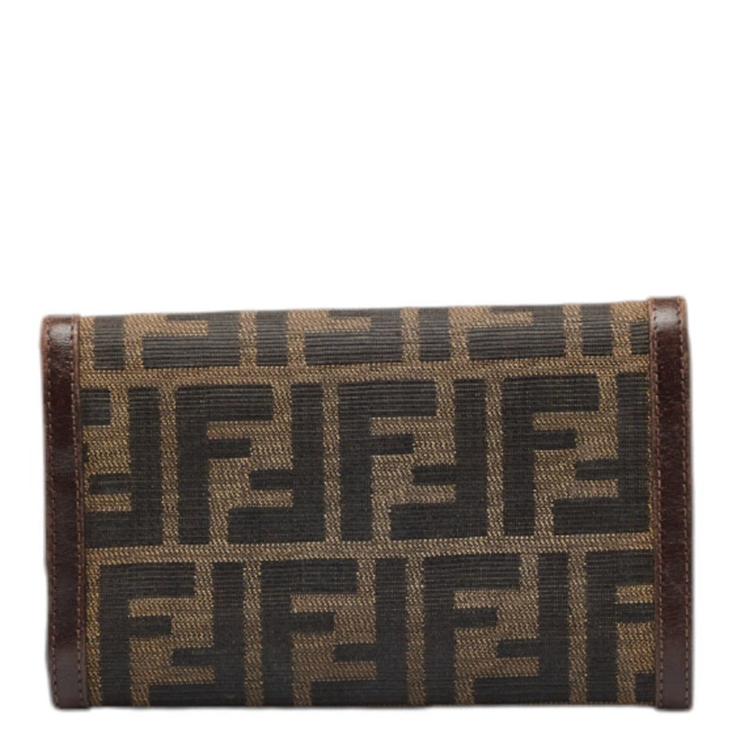 FENDI Zucca Trifold Wallet 30858 Brown Black Canvas Leather Women's