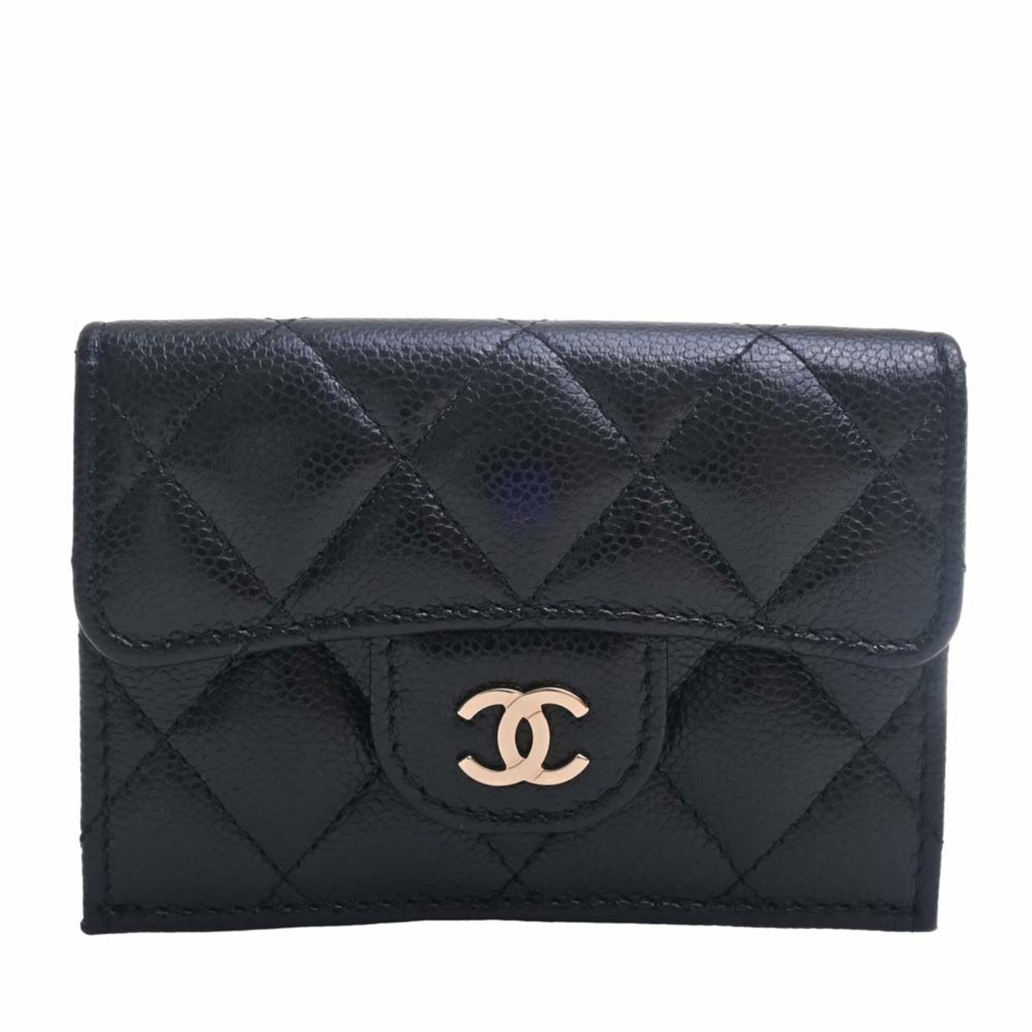 CHANEL Caviar Skin Matelasse Coco Mark Trifold Wallet Black Ladies