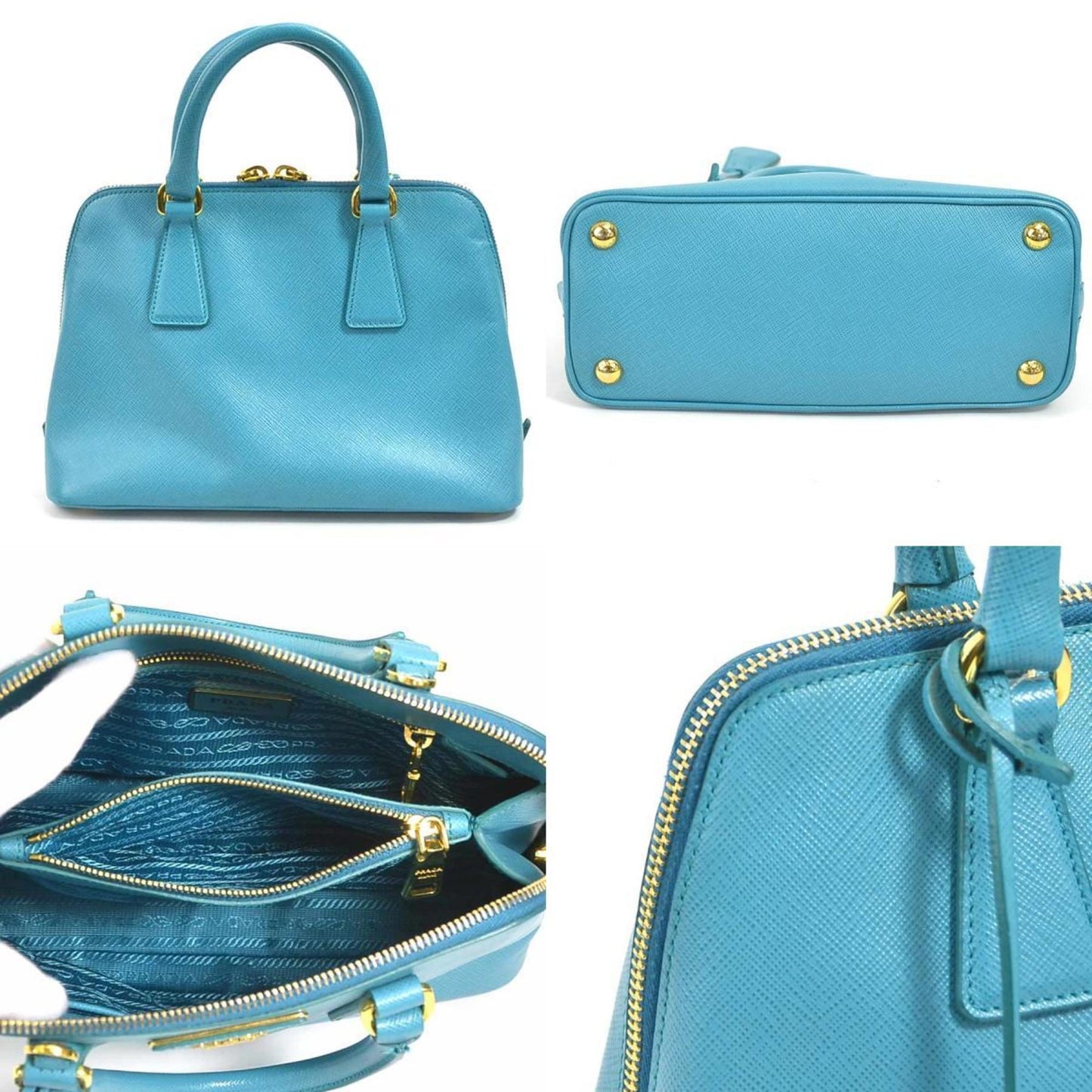 PRADA handbag leather blue gold ladies