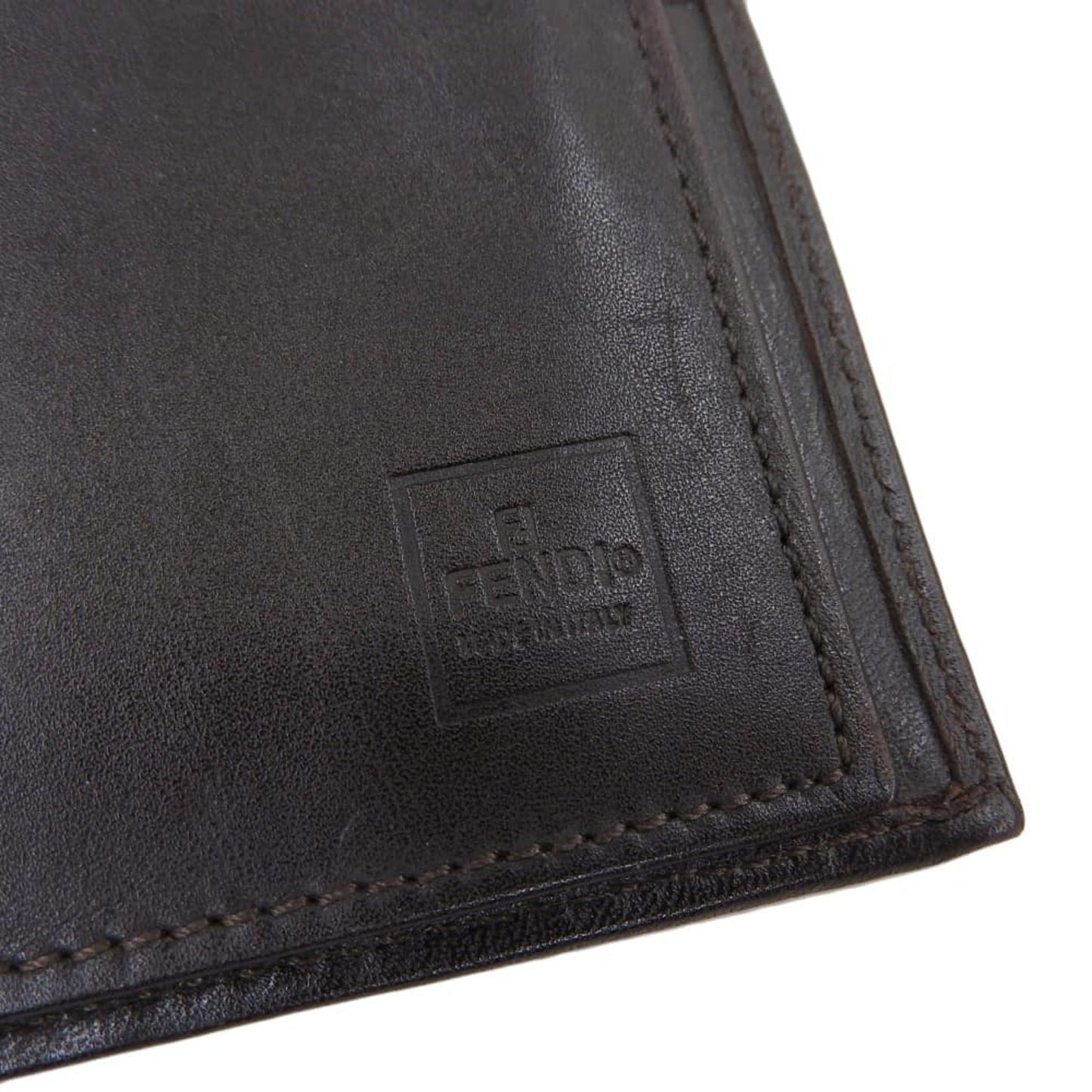 FENDI Zucca Pattern Pass Trifold Wallet Canvas Leather Brown