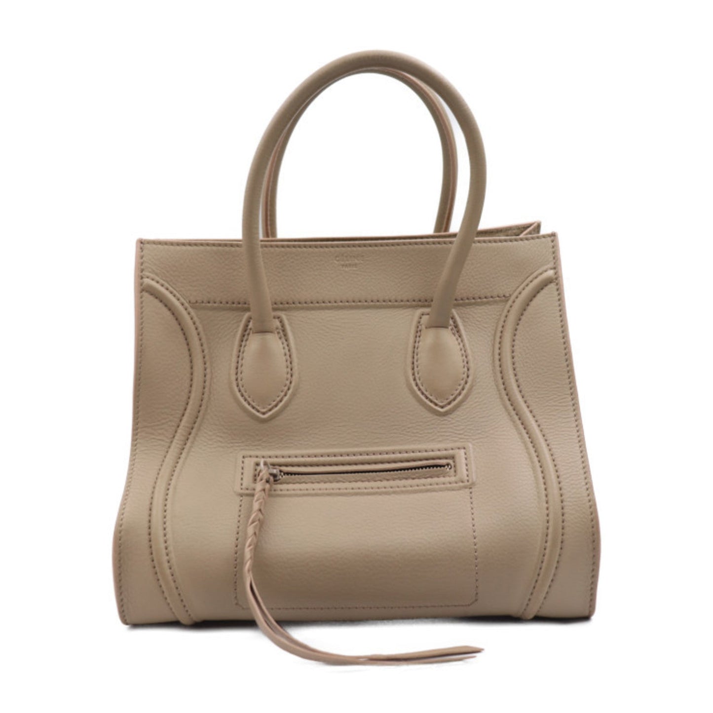 Celine Small Square Luggage Phantom Handbag Leather Beige Etoupe Tote Bag