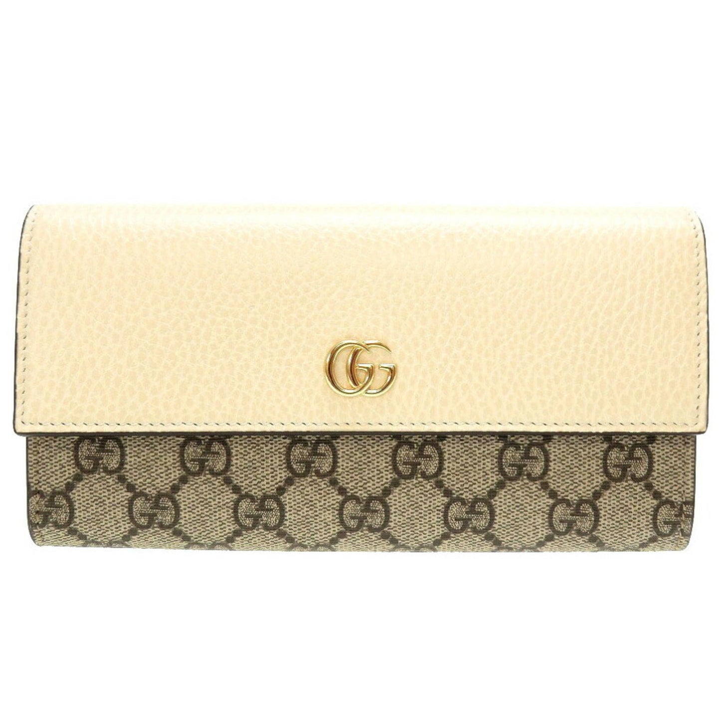 GUCCI GG Marmont 456116 Continental Supreme Leather Beige White Bifold Long Wallet