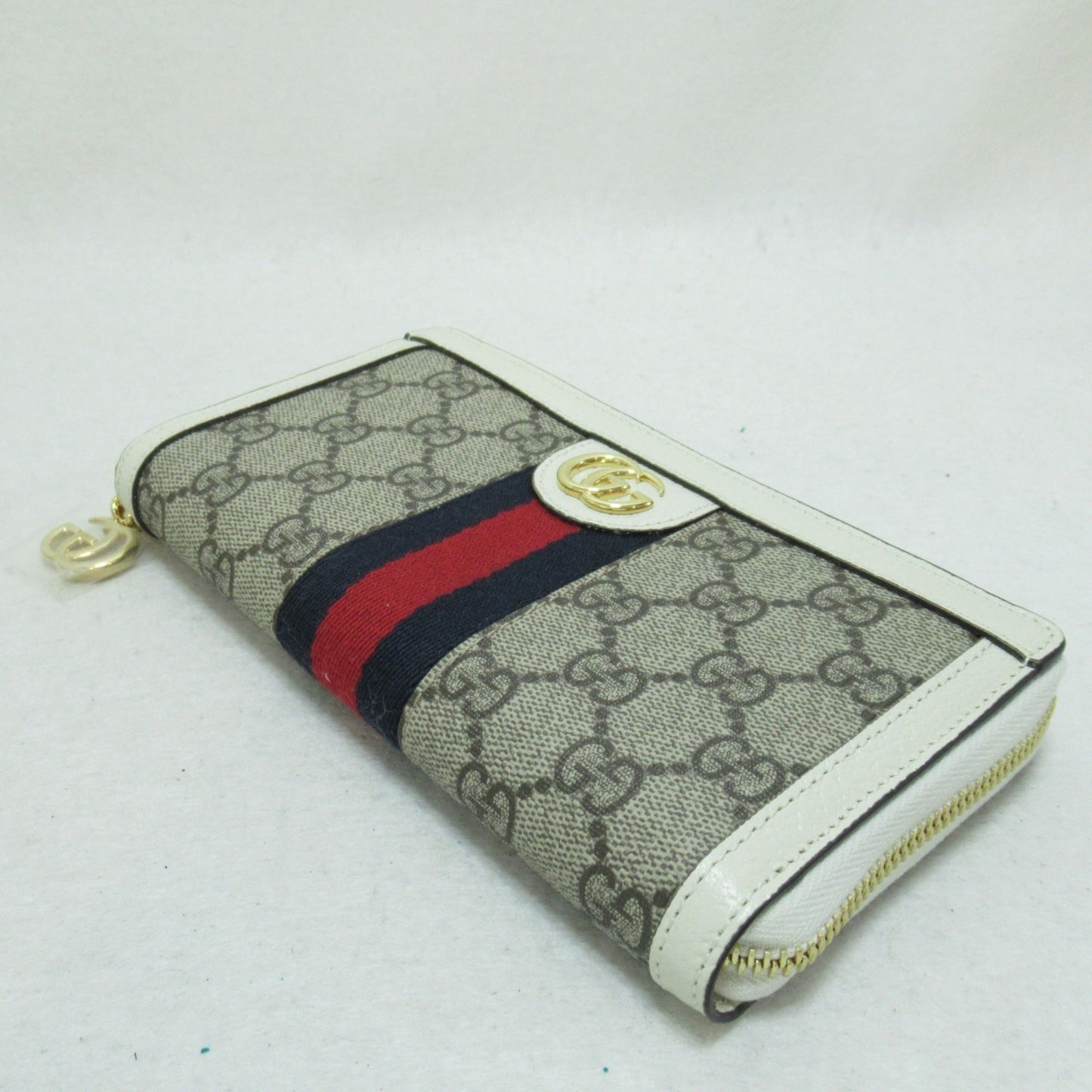 GUCCI Round long wallet Beige Ivory leather PVC coated canvas 523154