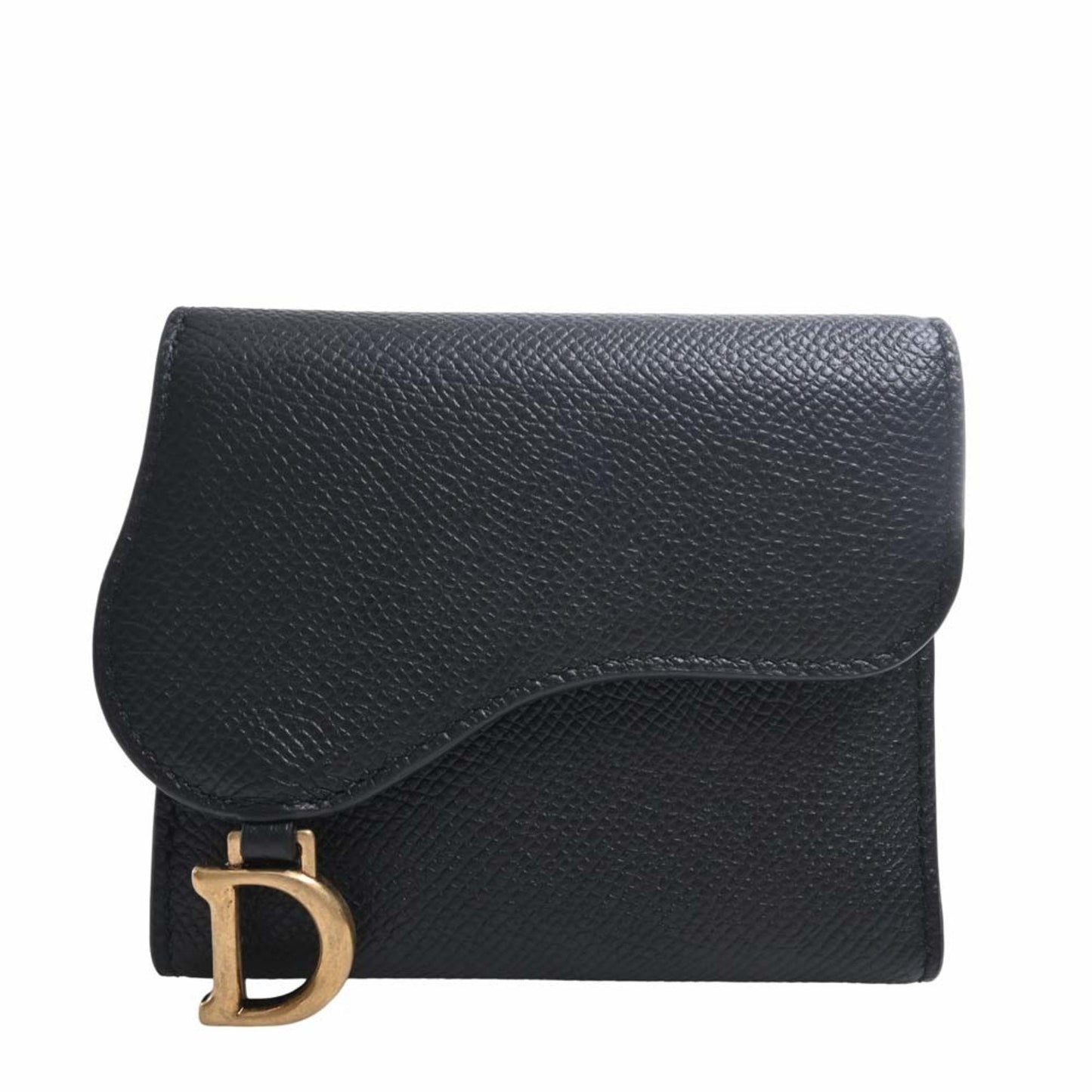 CHRISTIAN DIOR Leather Saddle Lotus Trifold Wallet Black Ladies