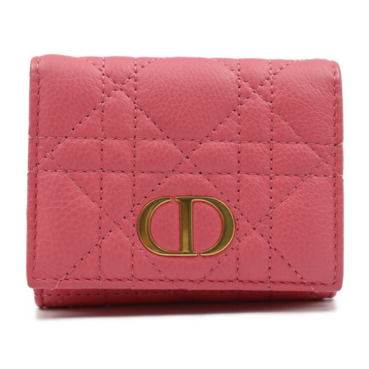 CHRISTIAN DIOR Caro Canage Trifold Wallet S5030UWHC Lambskin Yarrow Pink W Hook Japan Limited Color CD Logo