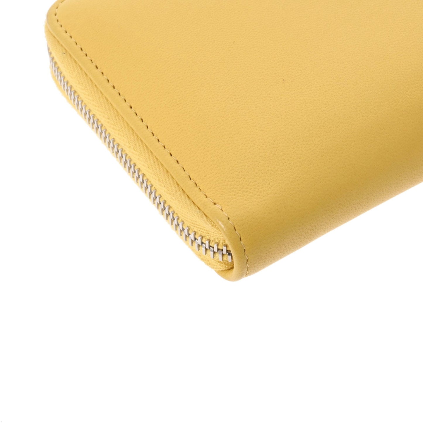 CHANEL here mark round wallet yellow ladies lambskin long