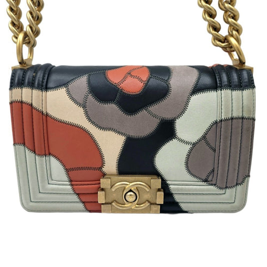 CHANEL boy shoulder bag 2WAY camellia navy multicolor G metal fittings No. 24 compact women's men's unisex