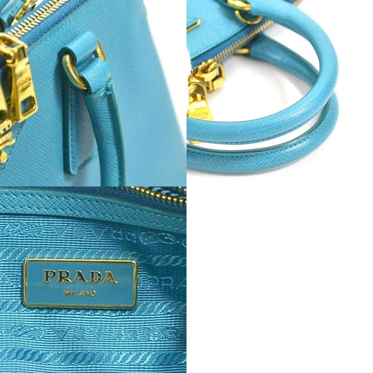 PRADA handbag leather blue gold ladies