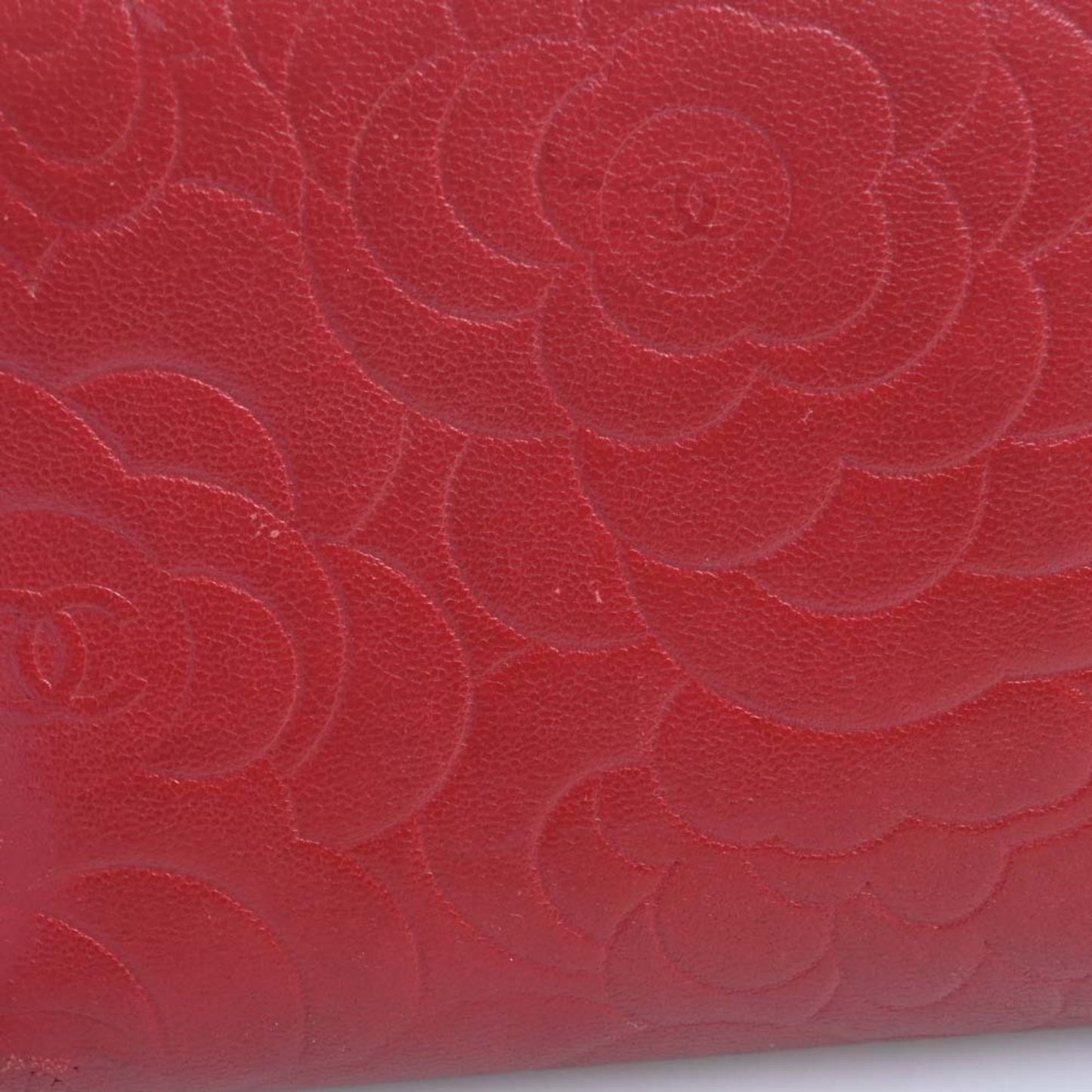 CHANEL Lambskin Camellia Cocomark Round Long Wallet Red Ladies