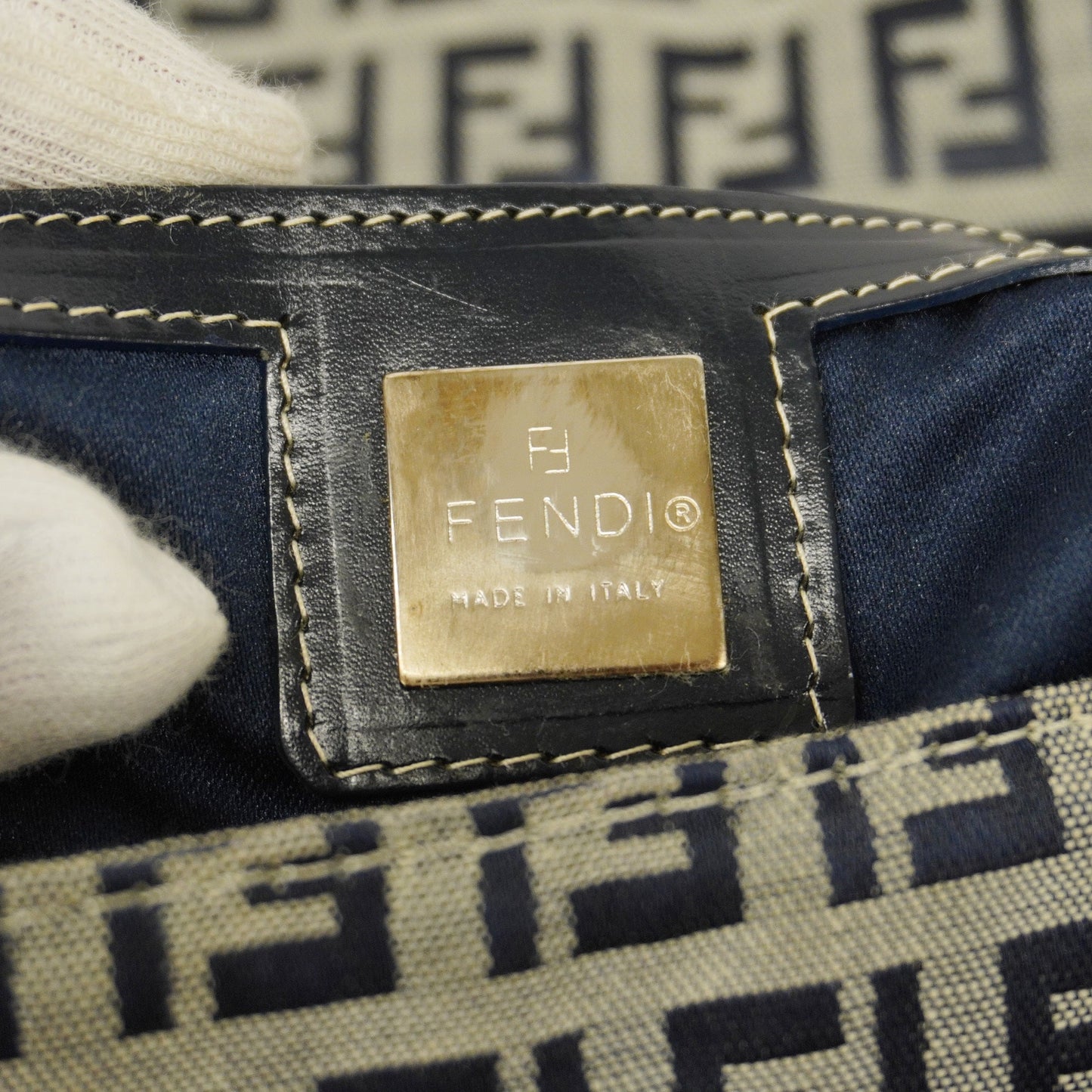 FENDI   Zucchino Handbag Women's Nylon Canvas Handbag Navy