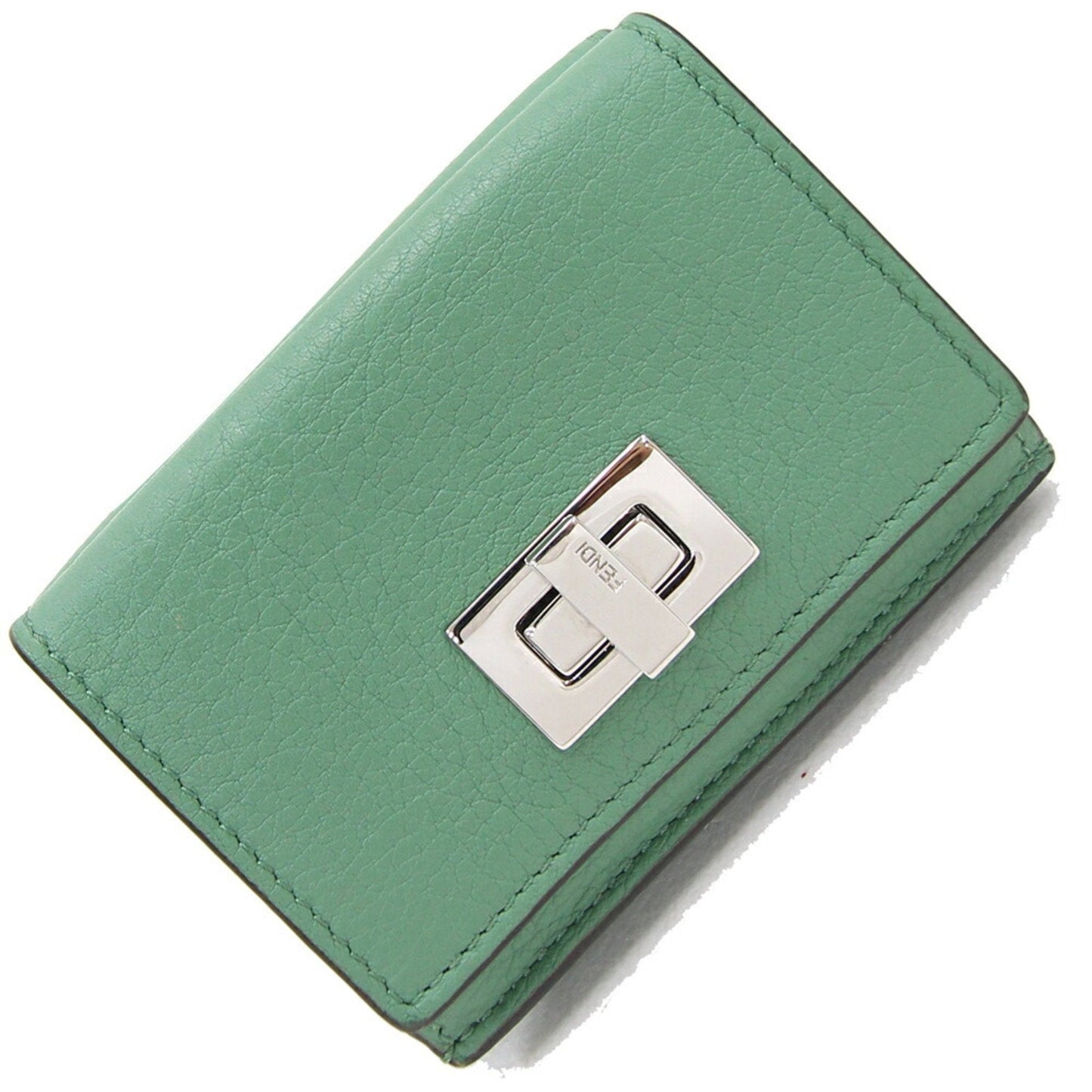 FENDI Trifold Wallet Peekaboo 8M0426 Green Leather Women's