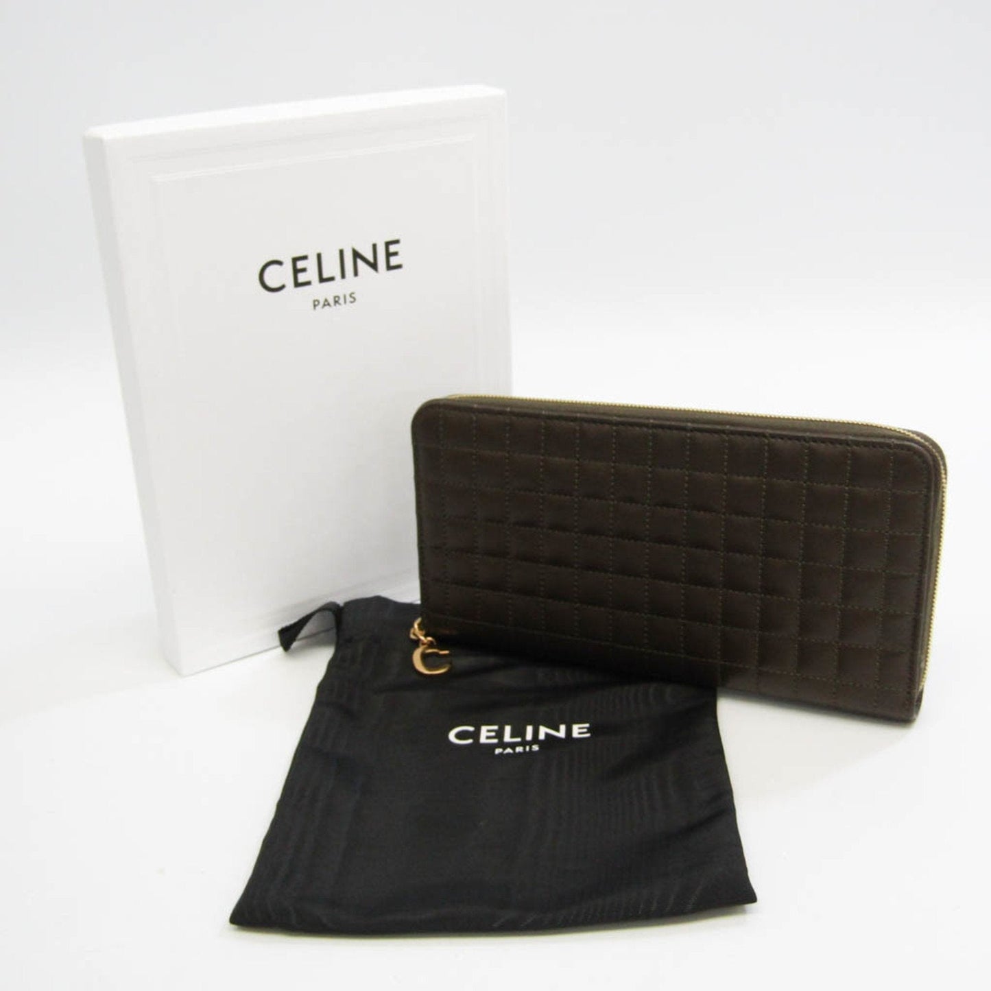 Celine Round Fastener Quilting With C Charm 10B553BFL Women's Leather Long Wallet [bi-fold] Khaki