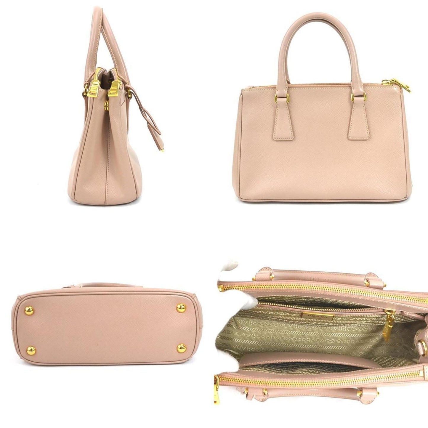 PRADA handbag shoulder bag leather pink beige gold ladies