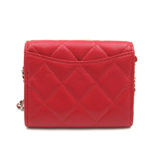 CHANEL Mini Chain Wallet Red Lambskin [sheep leather]